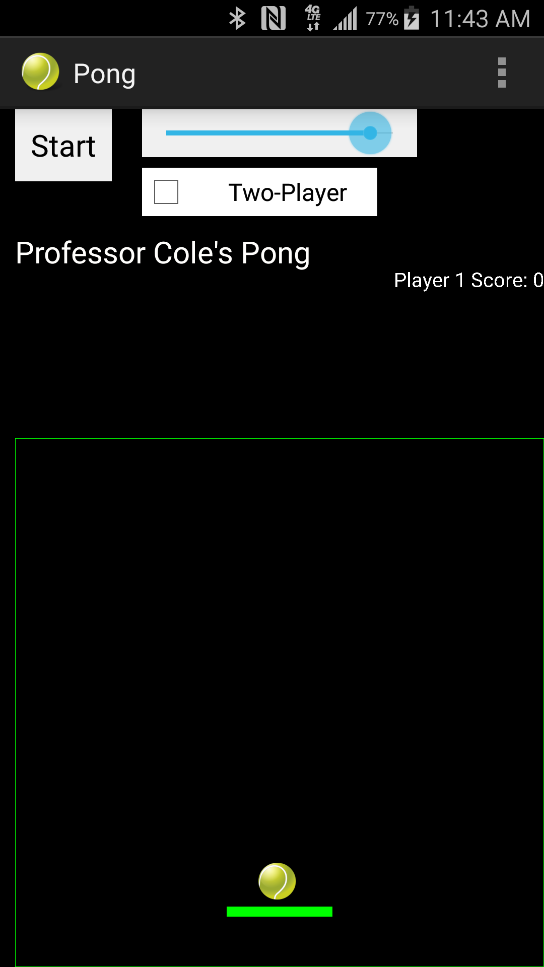 Main Pong screen